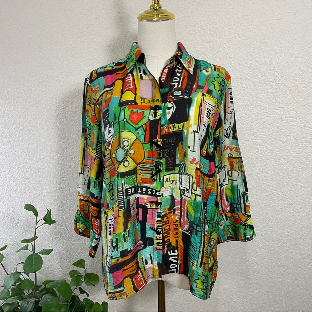 Ali Miles Abstract Art Print Toggle Artsy Top – Petite Small